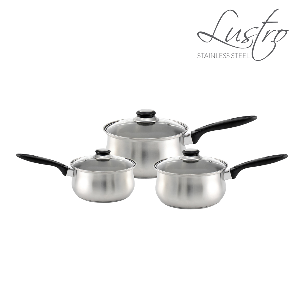 SQ Professional - Lustro Stainless Steel Saucepan Set 3pc Black