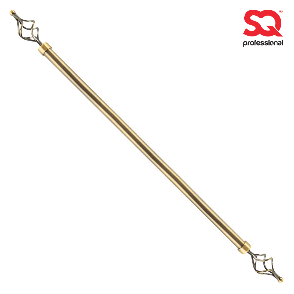 SQ Professional - Extendable Curtain Pole w Twisted Cage Finials Brass 10 Rings 1-2m