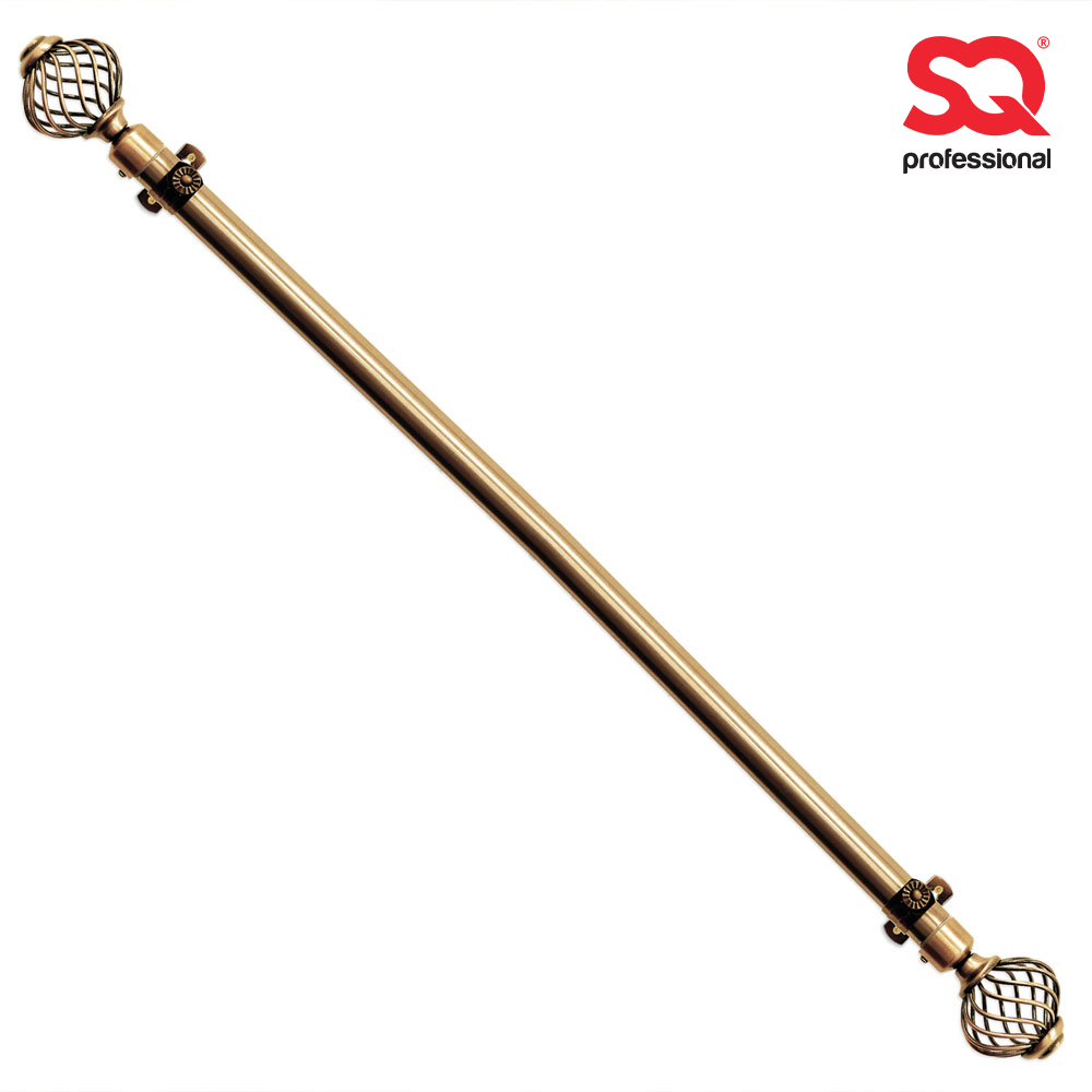 SQ Professional - Extendable Curtain Pole w Round Cage Finials Brass 16 Rings 1-2m