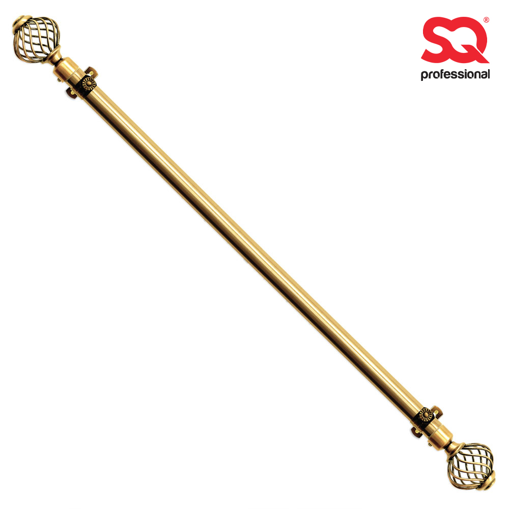 SQ Professional - Extendable Curtain Pole w Round Cage Finials Gold 16 Rings 1-2m