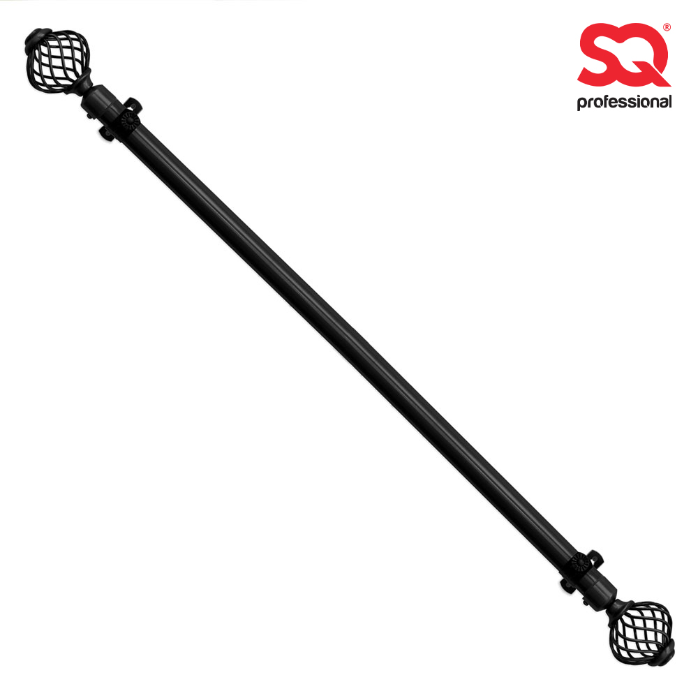 SQ Professional - Extendable Curtain Pole w Round Cage Finials Graphite 16 Rings 1-2m