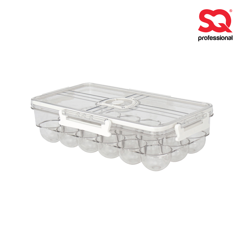 SQ Professional - Plastic Sealed Egg Storage Container w Date Dial Oblong White 32x18x9cm