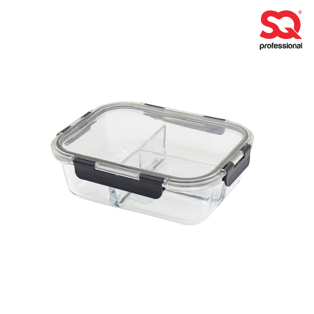 SQ Professional - Glass Food Storage Container Crisper Oblong 3 Sections 1000ml