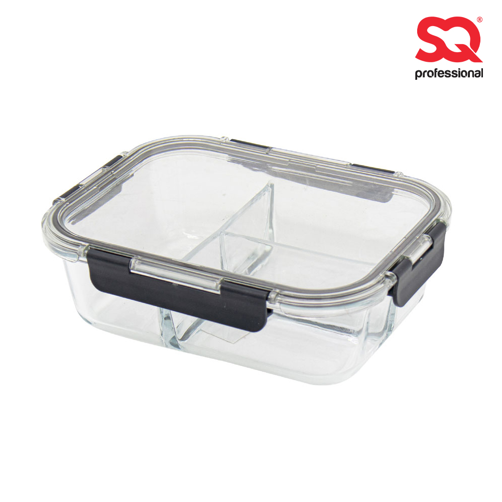 SQ Professional - Glass Food Storage Container Crisper Oblong 3 Sections 1480ml