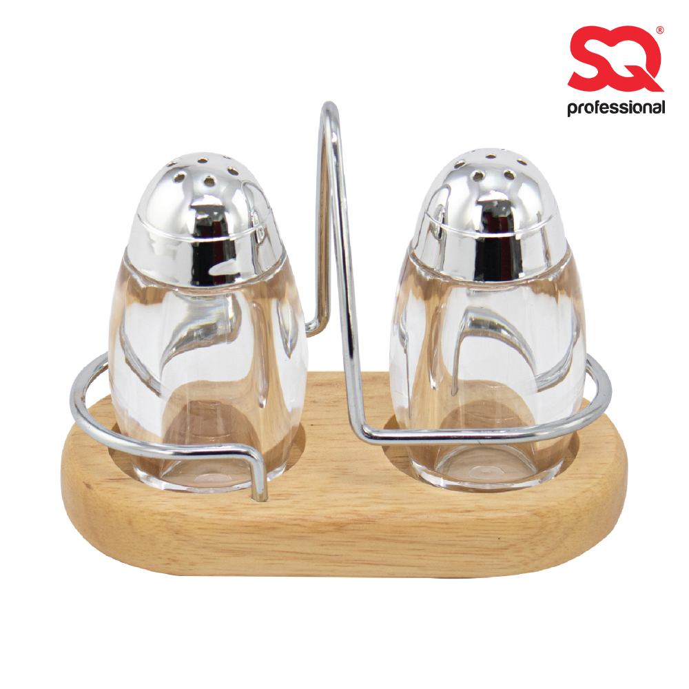 SQ Professional - 10835 Salt and Pepper Shaker w Wooden Holder LY-B2348