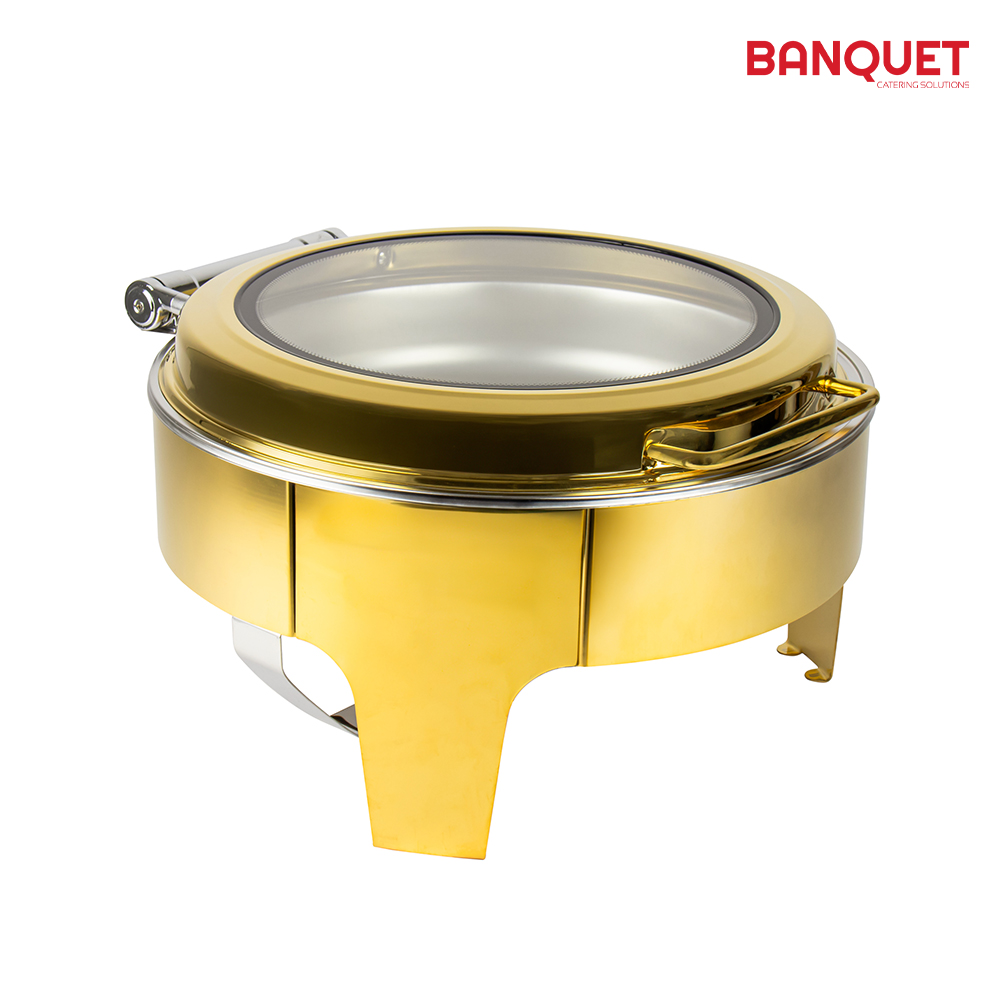 SQ Professional - Banquet Chafing Dish w Flat Top and Window Round Gold 6.5L 