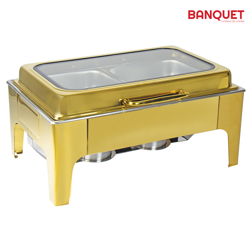 SQ Professional - Banquet Chafing Dish w Flat Top and Window Oblong Gold 2x4.5L