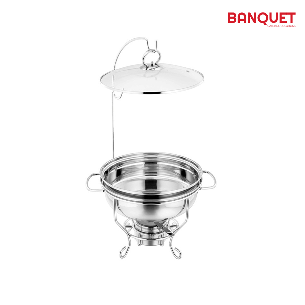 SQ Professional - Banquet Chafing Dish w Glass Lid and Holder Round Silver 3.5L