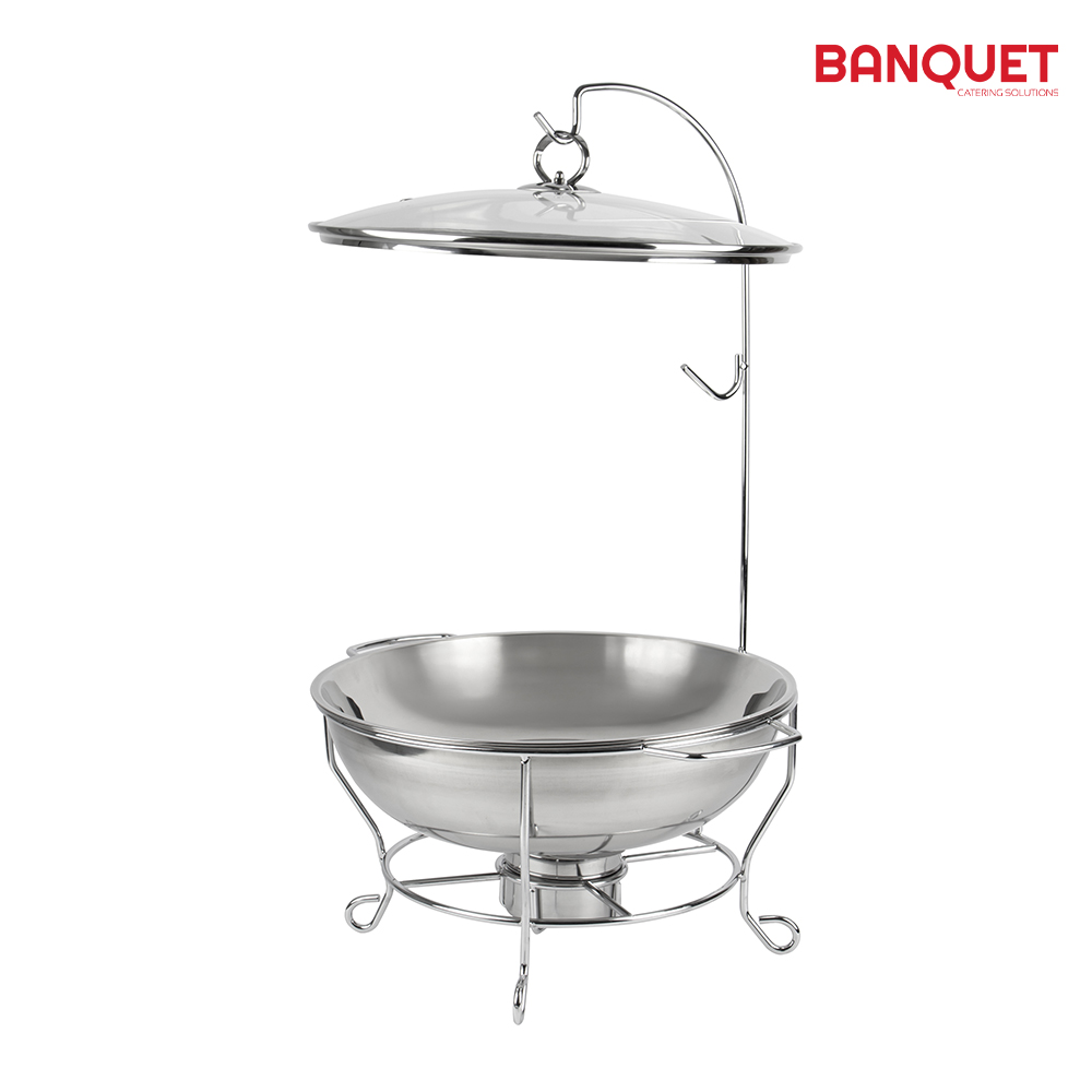 SQ Professional - Banquet Chafing Dish w Glass Lid and Holder Round Silver 6L