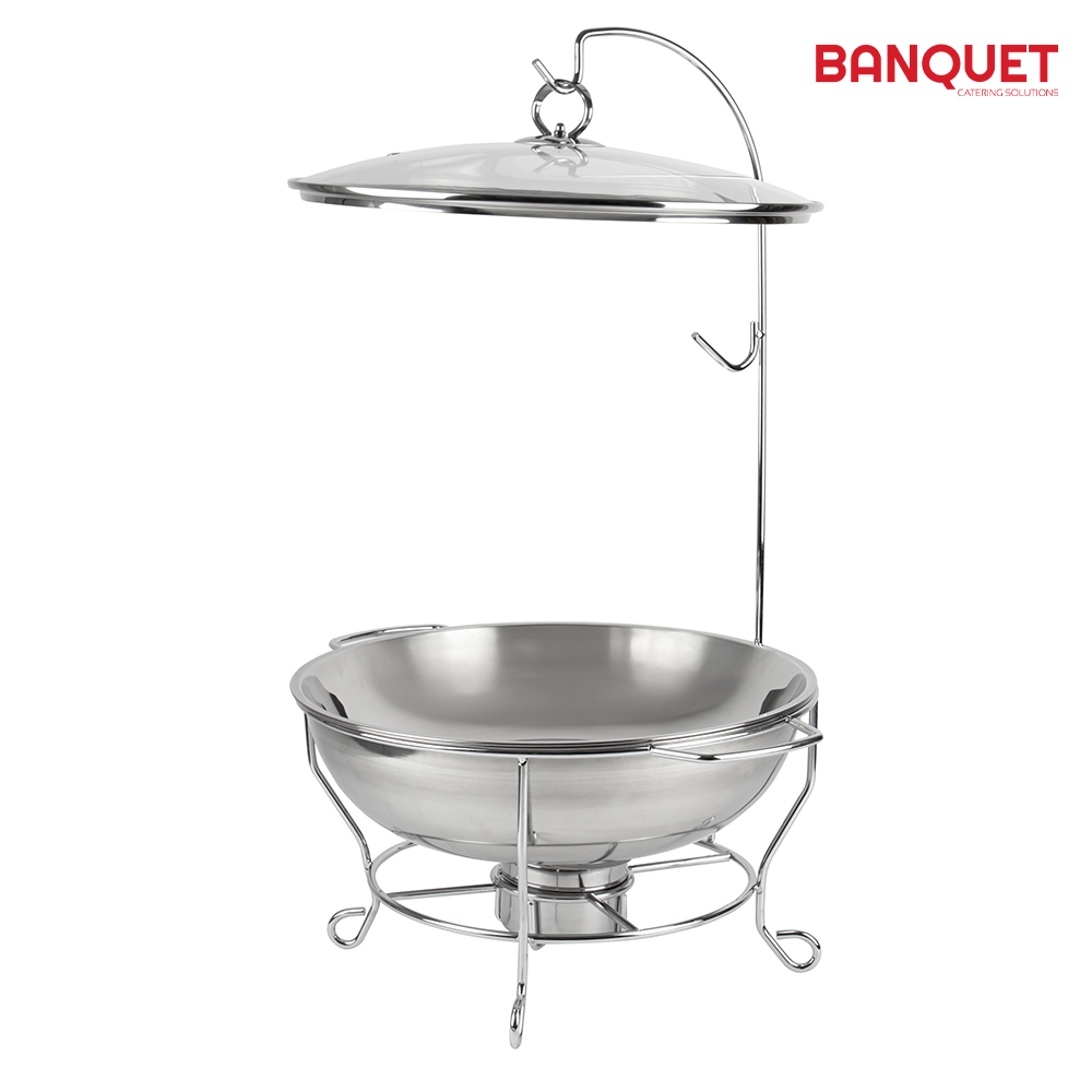 SQ Professional - Banquet Chafing Dish w Glass Lid and Holder Round Silver 8L