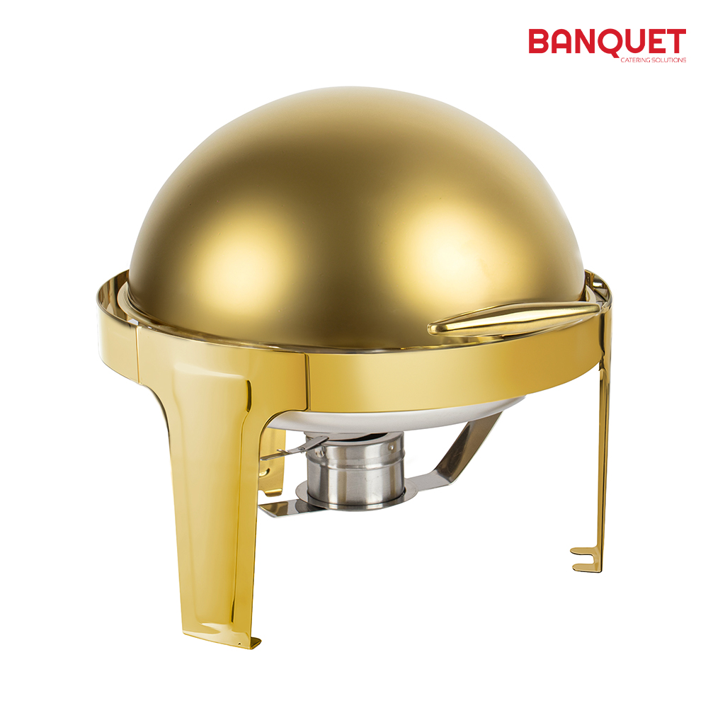 SQ Professional - Banquet Chafing Dish w Roll Top Round Gold 6.5L 46cm 