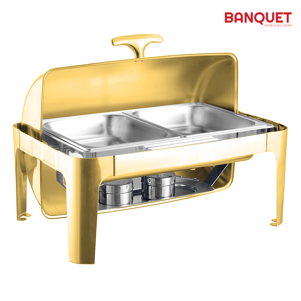 SQ Professional - Banquet Chafing Dish w Roll Top Oblong Gold 2x4.5L