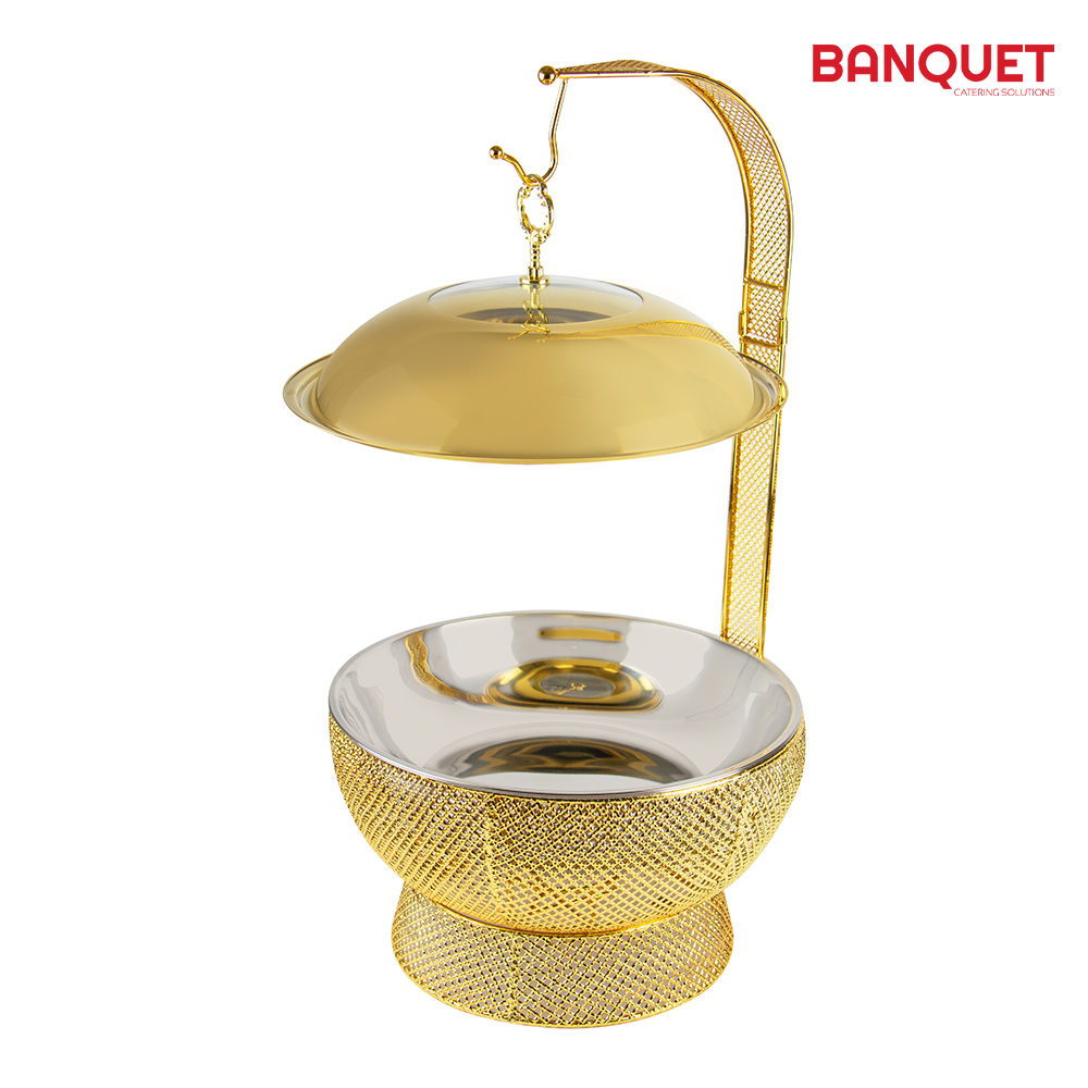 SQ Professional - Banquet Ornate Chafing Dish w Lid and Holder Round Gold 8L