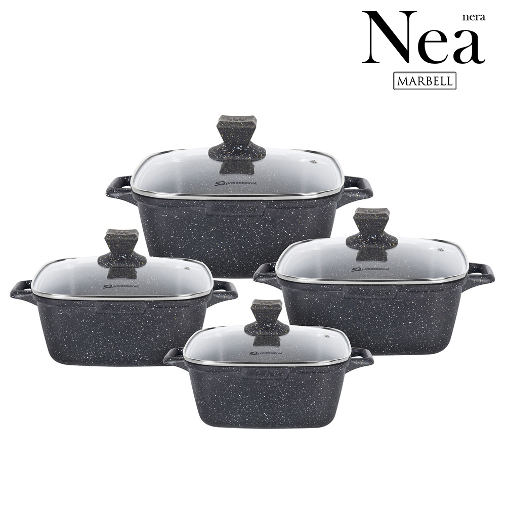 SQ Professional - Nea Marbell Square Stockpot Set 4pc Ind. Base Nera