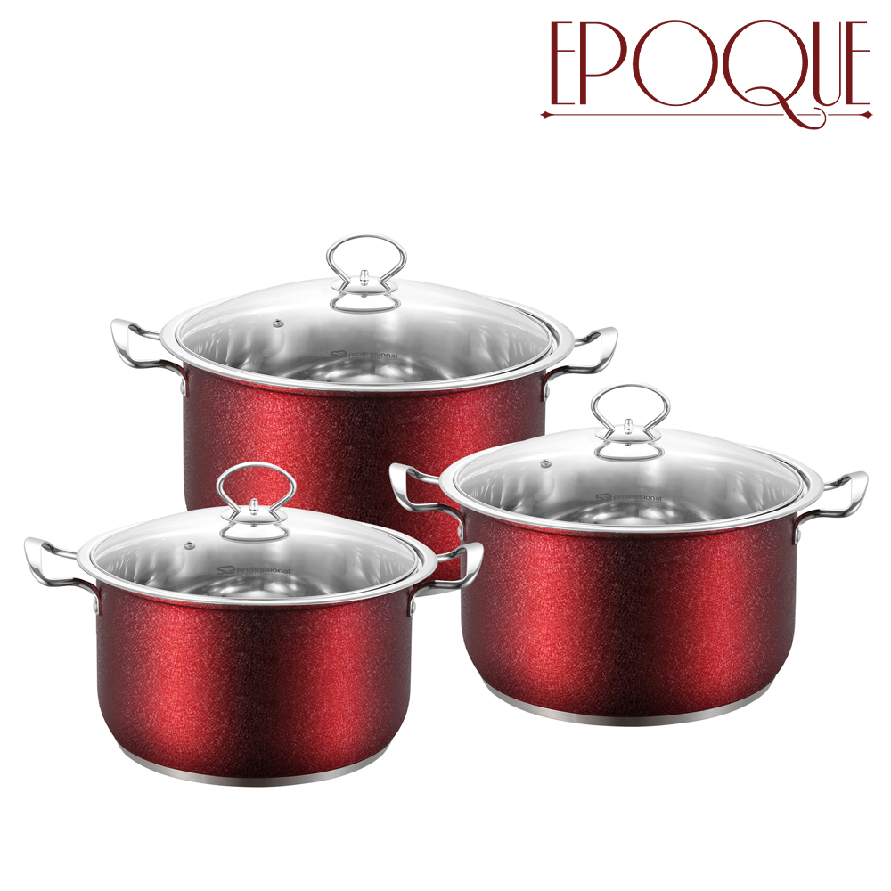 SQ Professional - Epoque Stainless Steel Stockpot Set 3pc Red