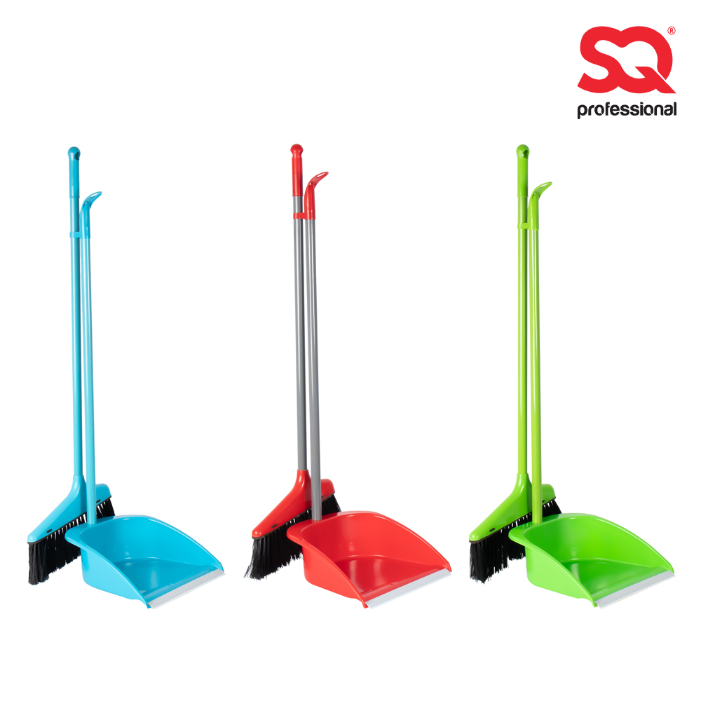 SQ Professional - Dustpan and Brush Set 2pc Long Handle Colours