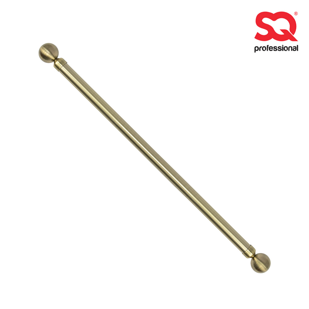 SQ Professional - Extendable Curtain Pole w Orb Finials Brass 16 Rings 1-2m