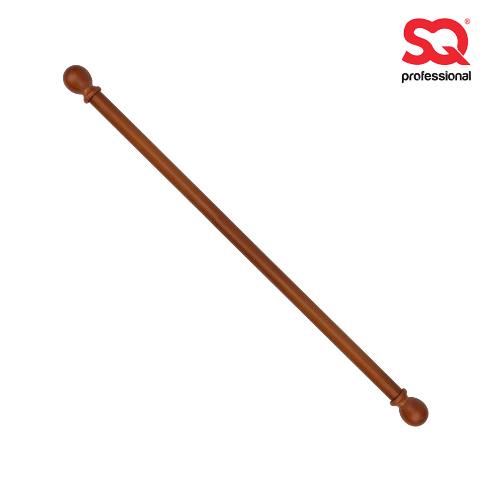 SQ Professional - Wooden Curtain Pole w Orb Finials Dark Wood 2 Brackets 15 Rings 28mm 150cm