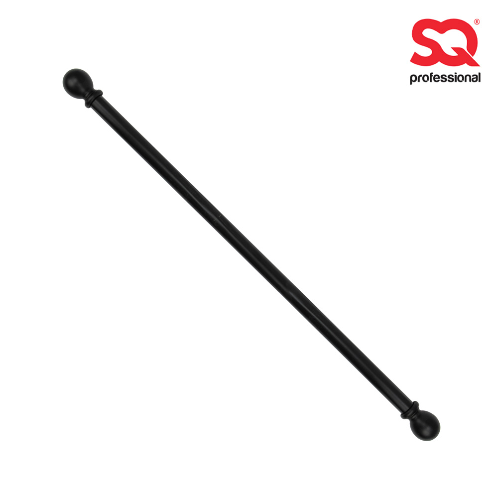 SQ Professional - Wooden Curtain Pole w Orb Finials Black 2 Brackets 15 Rings 28mm 150cm