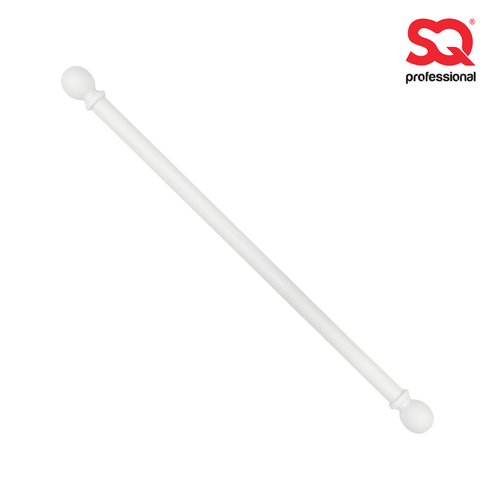 SQ Professional - Wooden Curtain Pole w Orb Finials White 2 Brackets 15 Rings 28mm 150cm