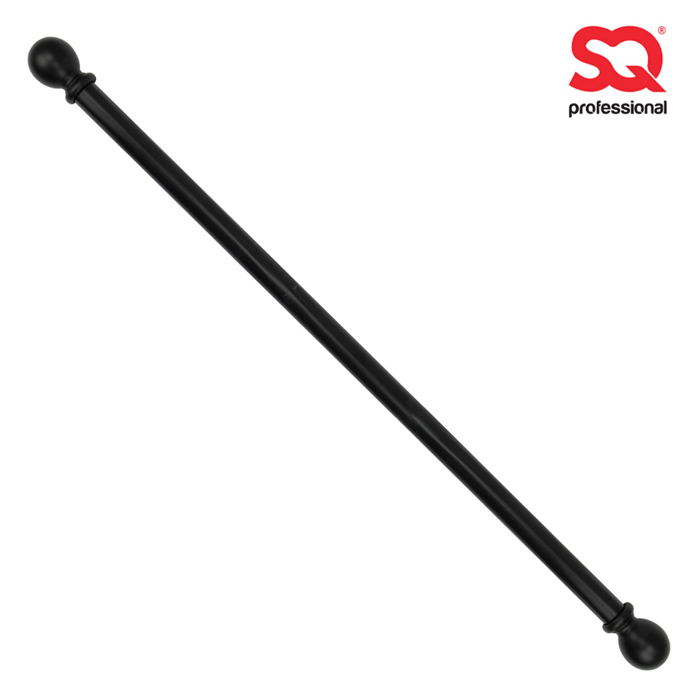 SQ Professional - Wooden Curtain Pole w Orb Finials Black 3 Brackets 20 Rings 28mm 200cm