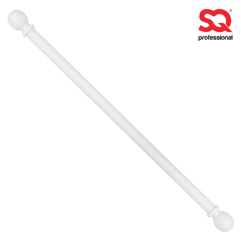 SQ Professional - Wooden Curtain Pole w Orb Finials White 3 Brackets 20 Rings 28mm 200cm