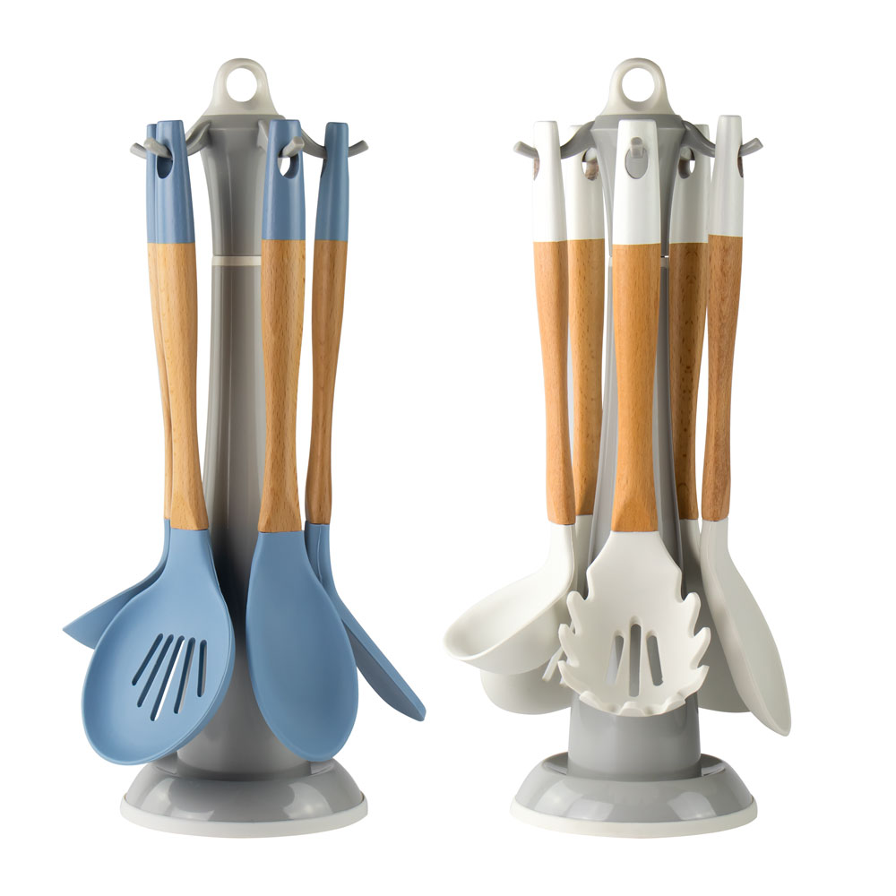 SQ Professional - Silicone Utensil Set 6pc Bamboo & Silicone Handles