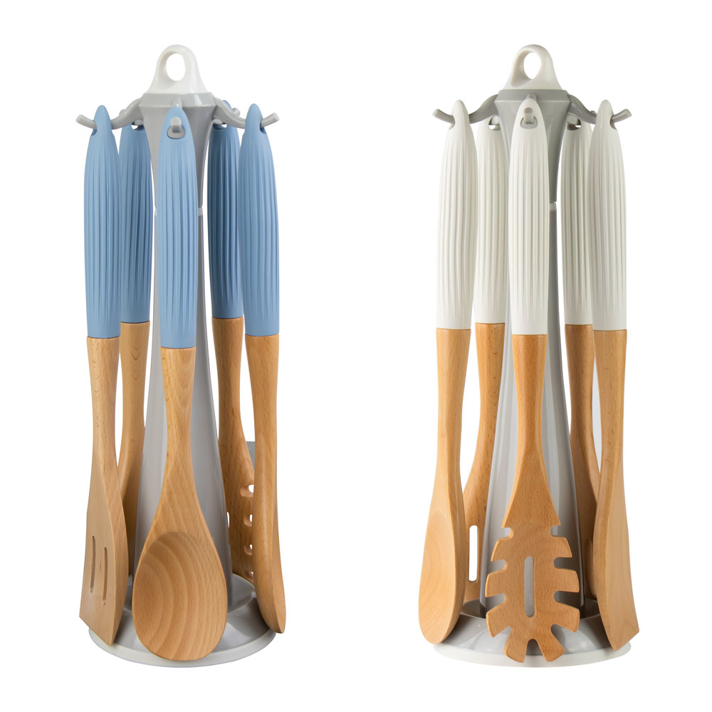 SQ Professional - Bamboo Utensil Set 6pc Ribbed Silicone Handles