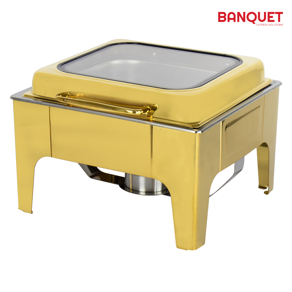 SQ Professional - Banquet Chafing Dish w Flat Top and Window Square Gold | 6L