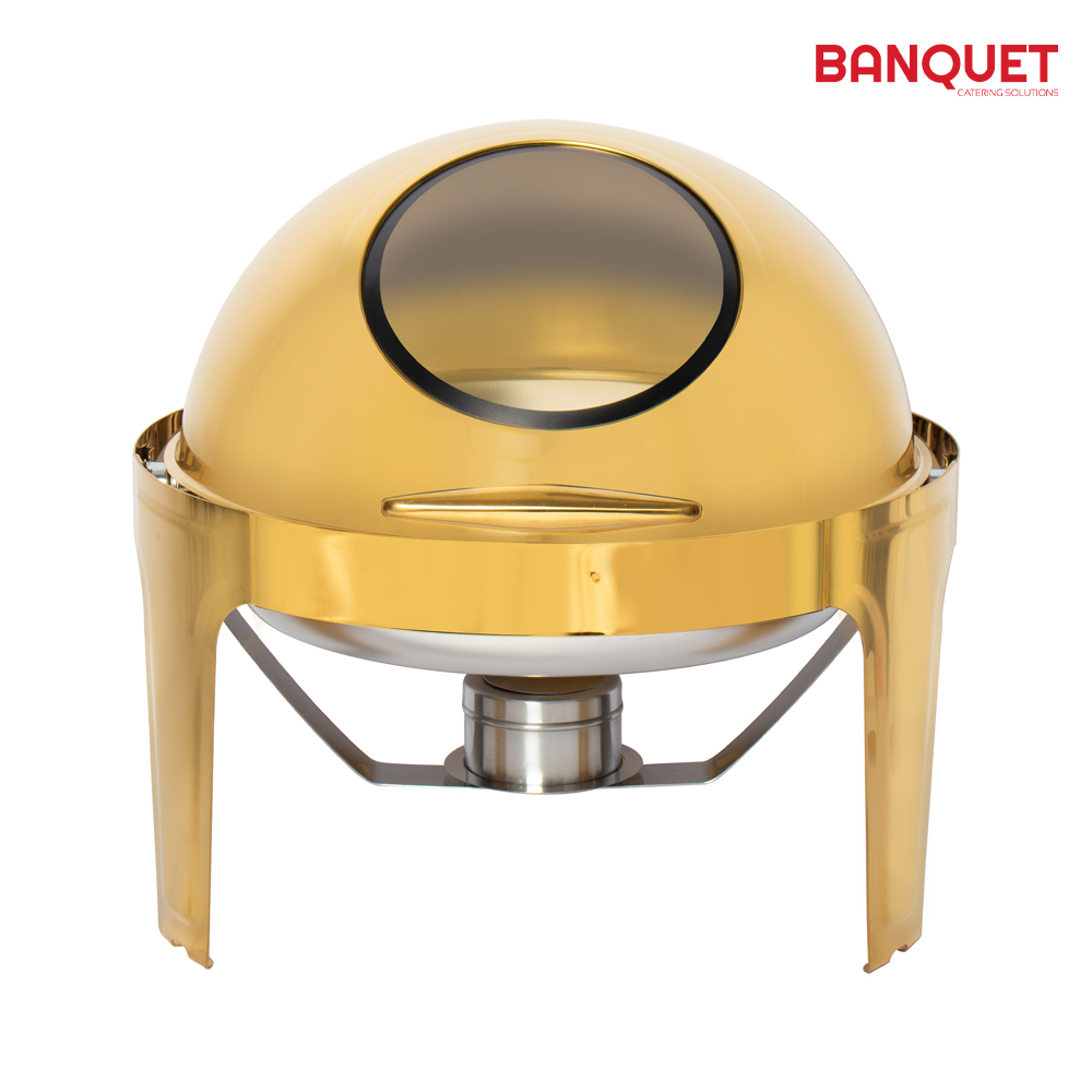 SQ Professional - Banquet Chafing Dish w Roll Top and Window Round Gold | 6.5L