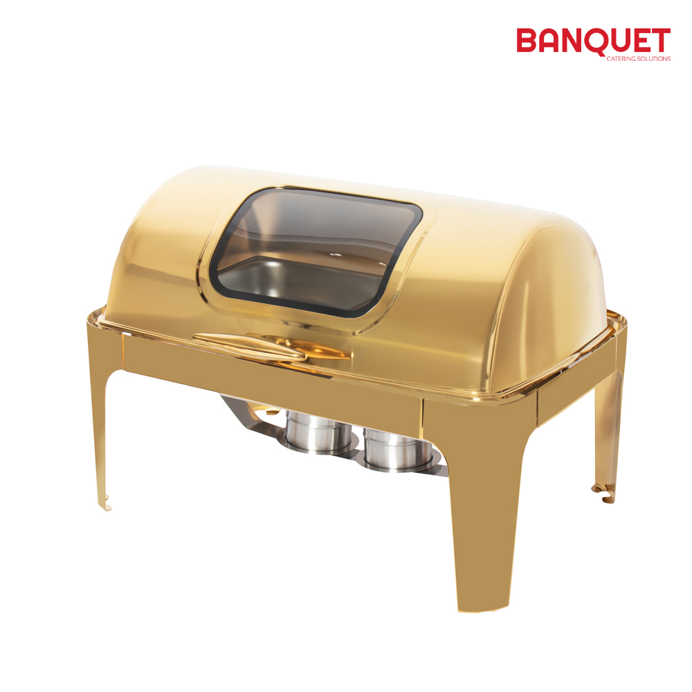 SQ Professional - Banquet Chafing Dish w Roll Top and Window Oblong Gold | 9L