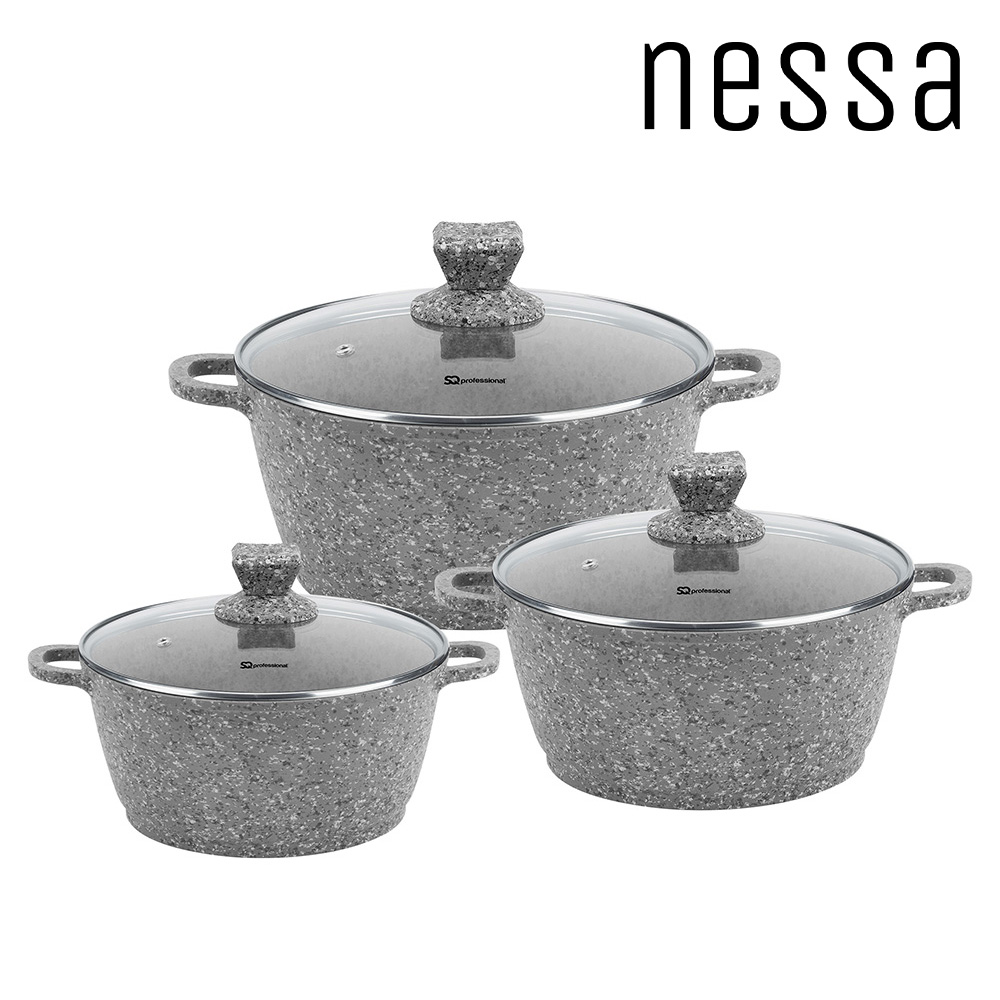 SQ Professional - Nessa Granum Die-Cast Stockpot Set 3pc Serizzo Grey