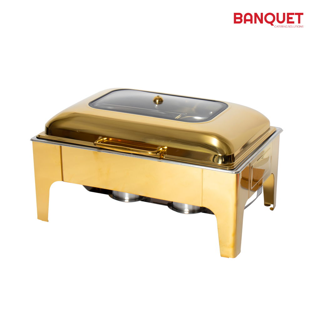 SQ Professional - Banquet Chafing Dish w Round Edge Top and Window Oblong Gold 9L 