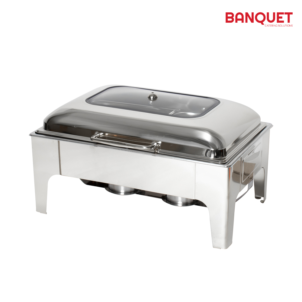 SQ Professional - Banquet Chafing Dish w Round Edge Top and Window Oblong Silver 9L