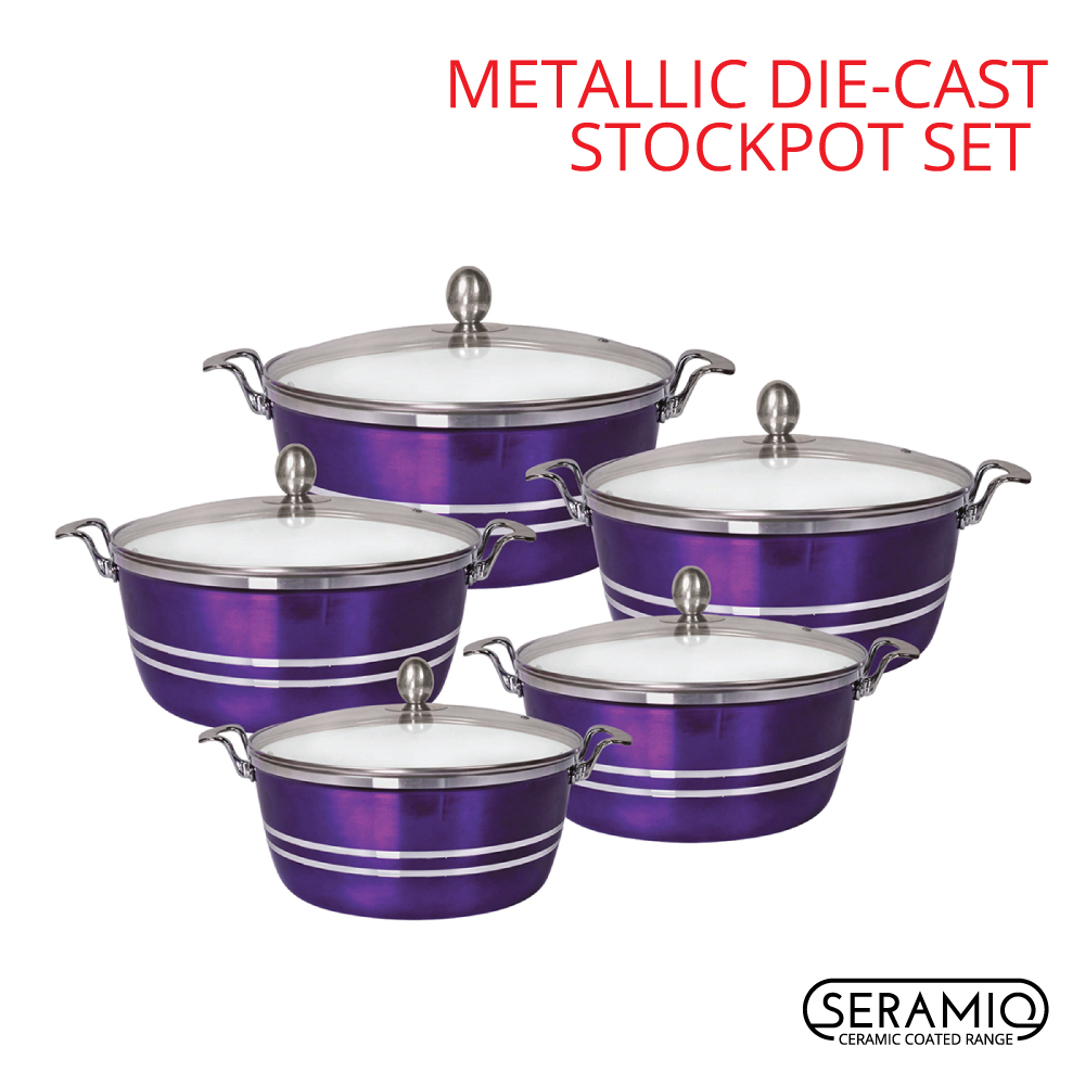 SQ Professional - Metallic Die-cast Stockpot Set 5pc Amethyst