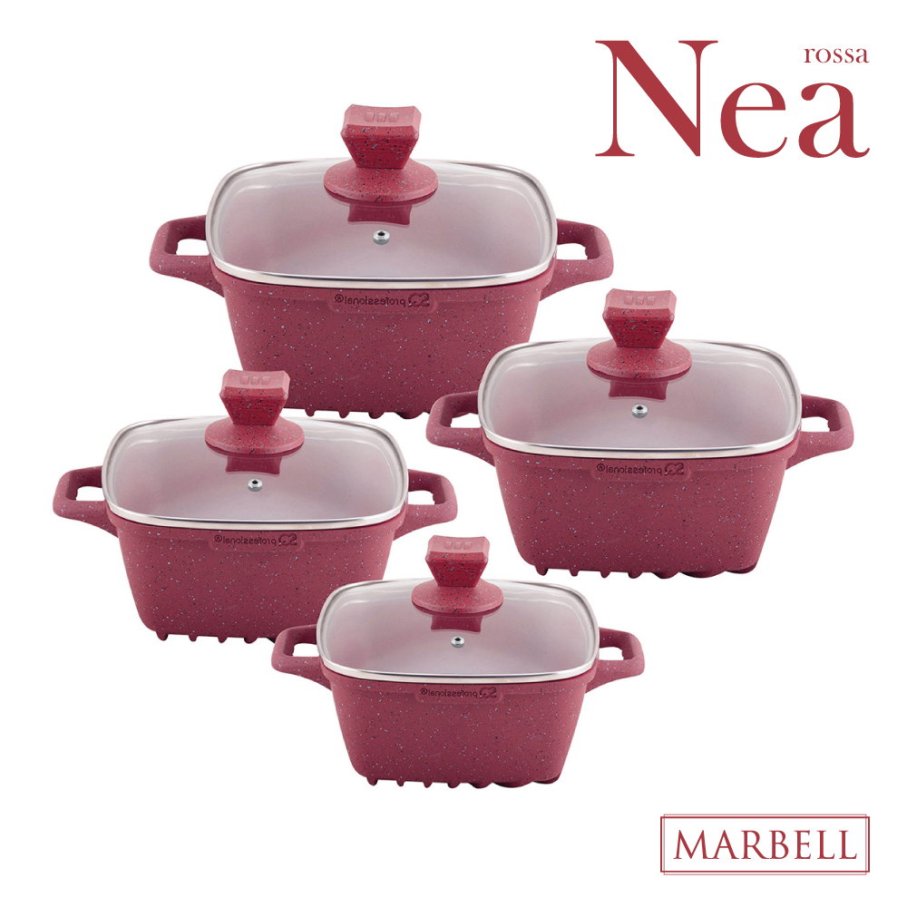 SQ Professional - Nea Marbell Die-cast Square Stockpot Set 4pc Rossa