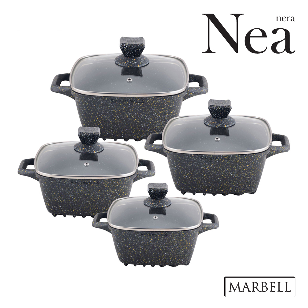 SQ Professional - Nea Marbell Die-cast Square Stockpot Set 4pc Nera