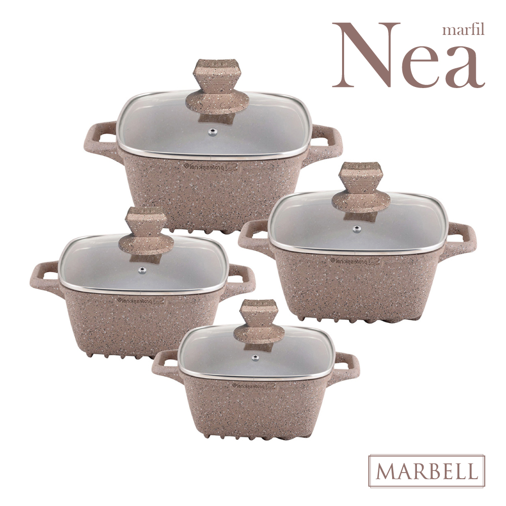 SQ Professional - Nea Marbell Die-cast Square Stockpot Set 4pc Marfil 