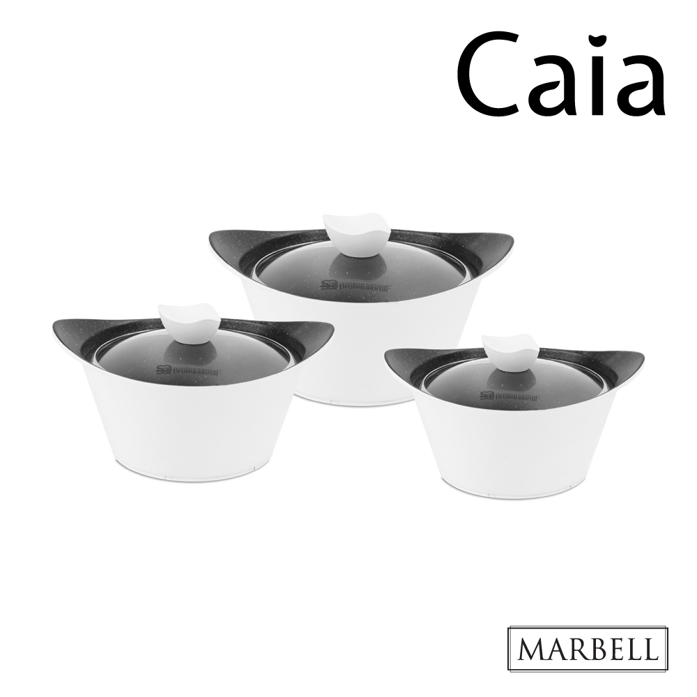 SQ Professional - Caia Marbell Die-cast Stockpot Set 3pc White 20-24-28cm