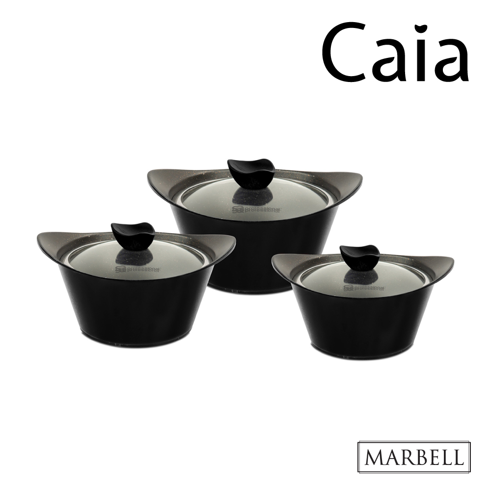 SQ Professional - Caia Marbell Die-cast Stockpot Set 3pc Black 20-24-28cm