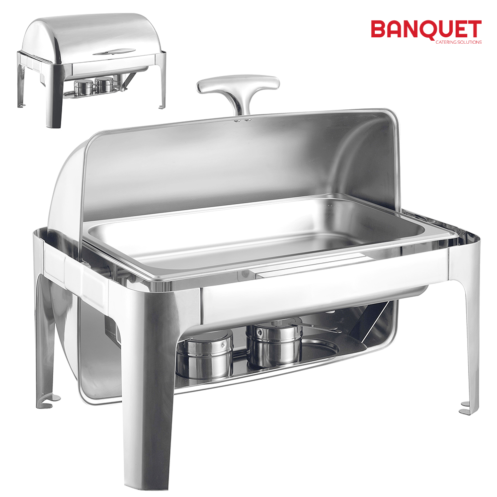 SQ Professional - Banquet Chafing Dish w Roll Top Oblong Silver 9L