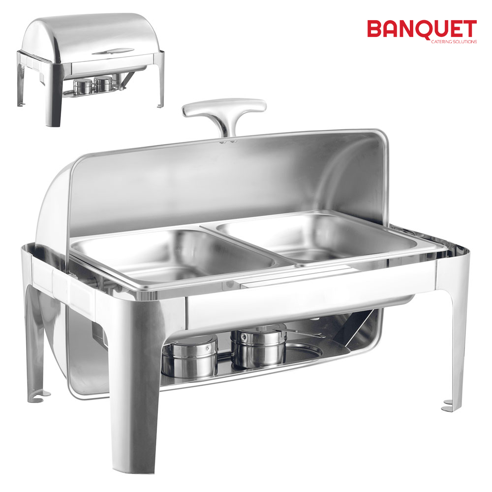 SQ Professional - Banquet Chafing Dish w Roll Top Oblong Silver 2x4.5L