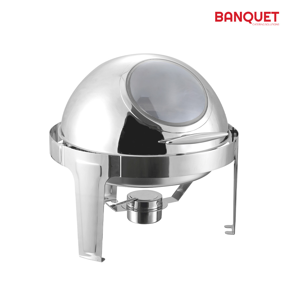 SQ Professional - Banquet Chafing Dish w Roll Top and Window Round Silver 6.5L 46cm