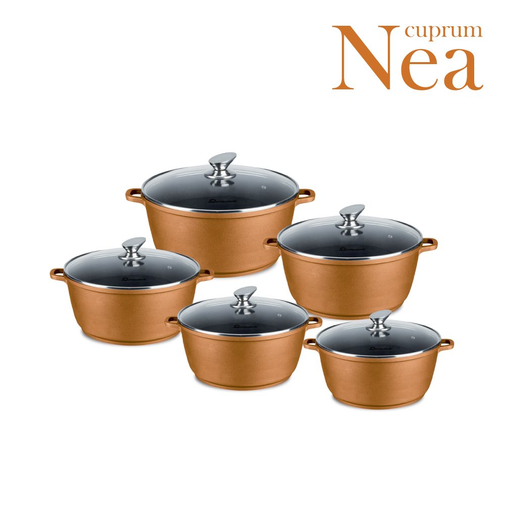 SQ Professional - Nea Die-cast Stockpot Set 5pc Cuprum Black Coating