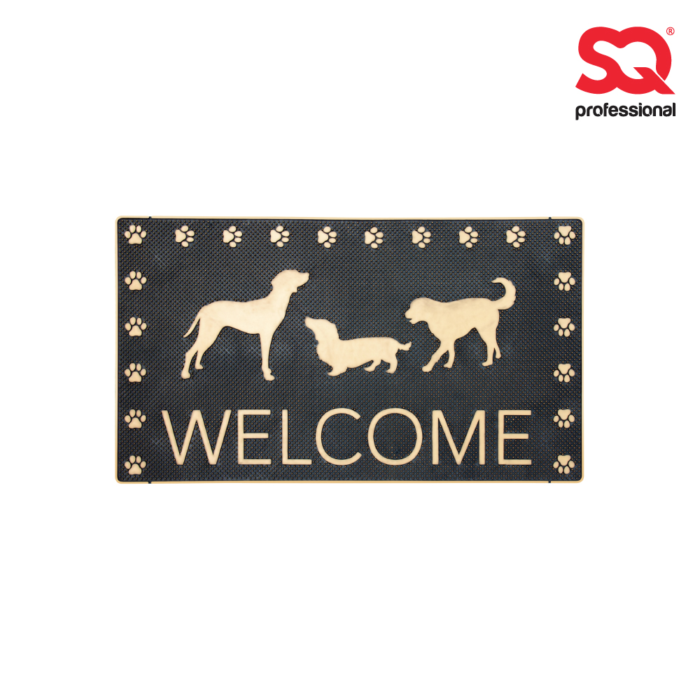 SQ Professional - Rubber Doormat Rectangular Welcome Dogs Gold 70x40cm