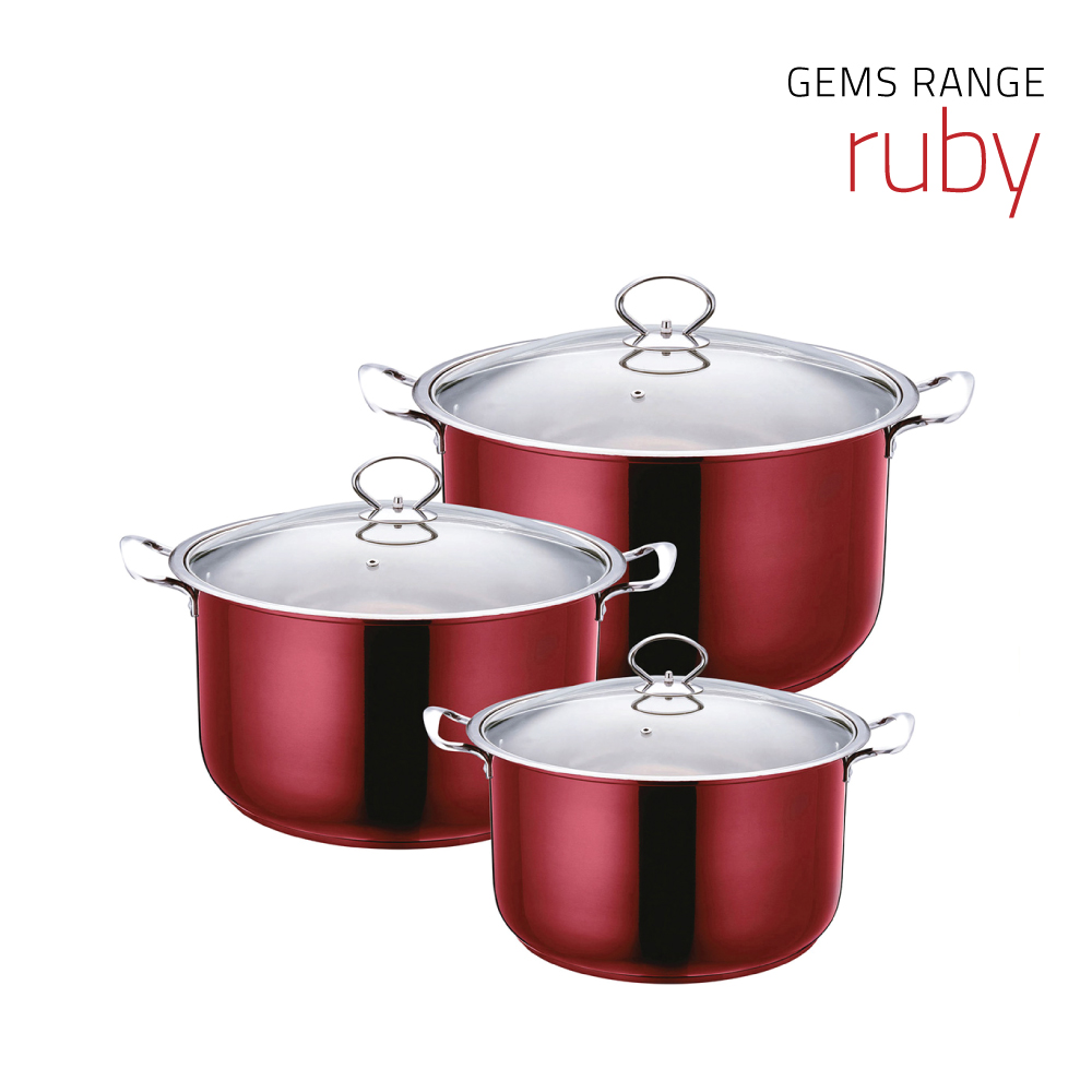 Result - Gems Stainless Steel Stockpot Set 3pc Ruby 26-28-30cm