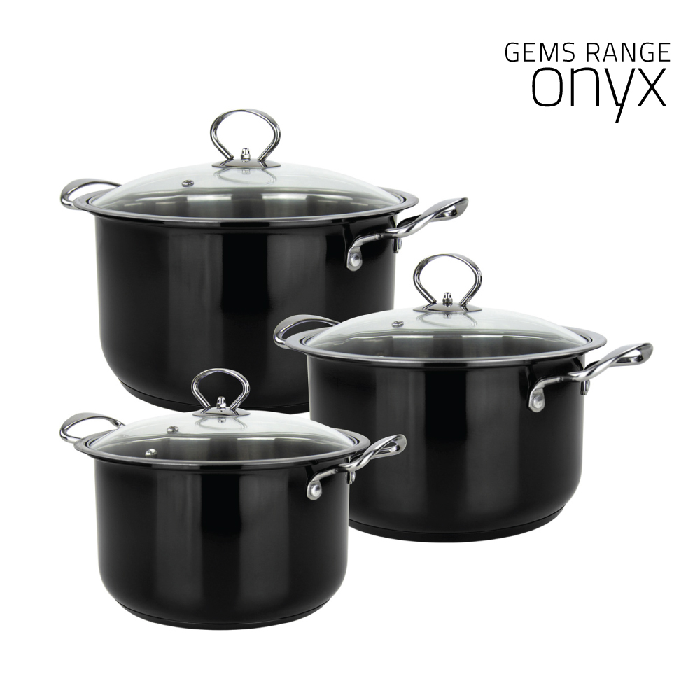 SQ Professional - Gems Stainless Steel Stockpot Set 3pc Onyx 26-28-30cm